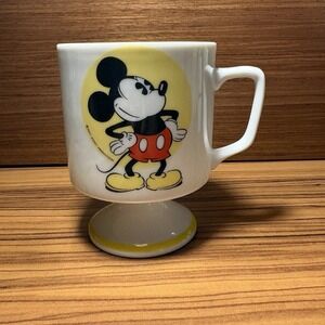 Retro Mickey Mouse Pedestal Footed Mug Vtg Mickey Mouse Porcelain, 4.5" 1970's
